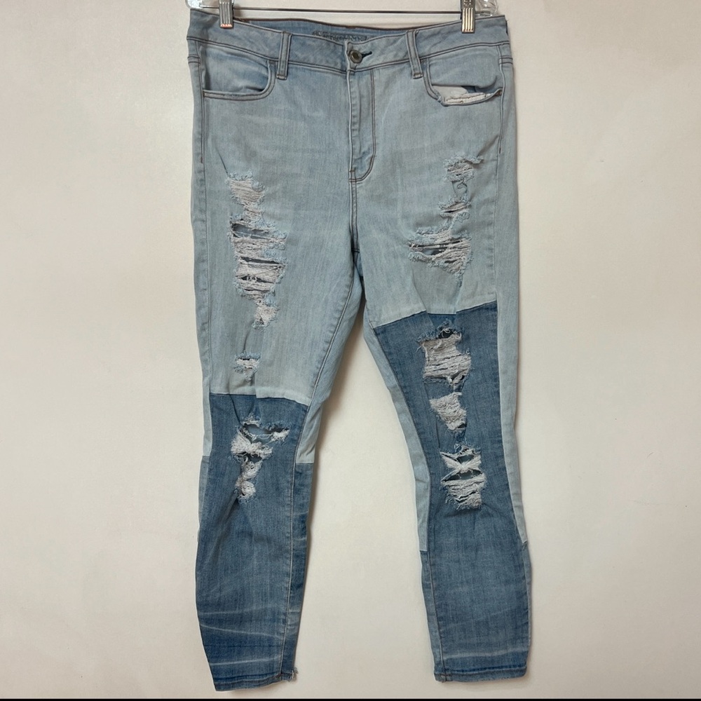 American Eagle High Rise Jegging Jeans Colorblock Super Stretch X Size 16 Short